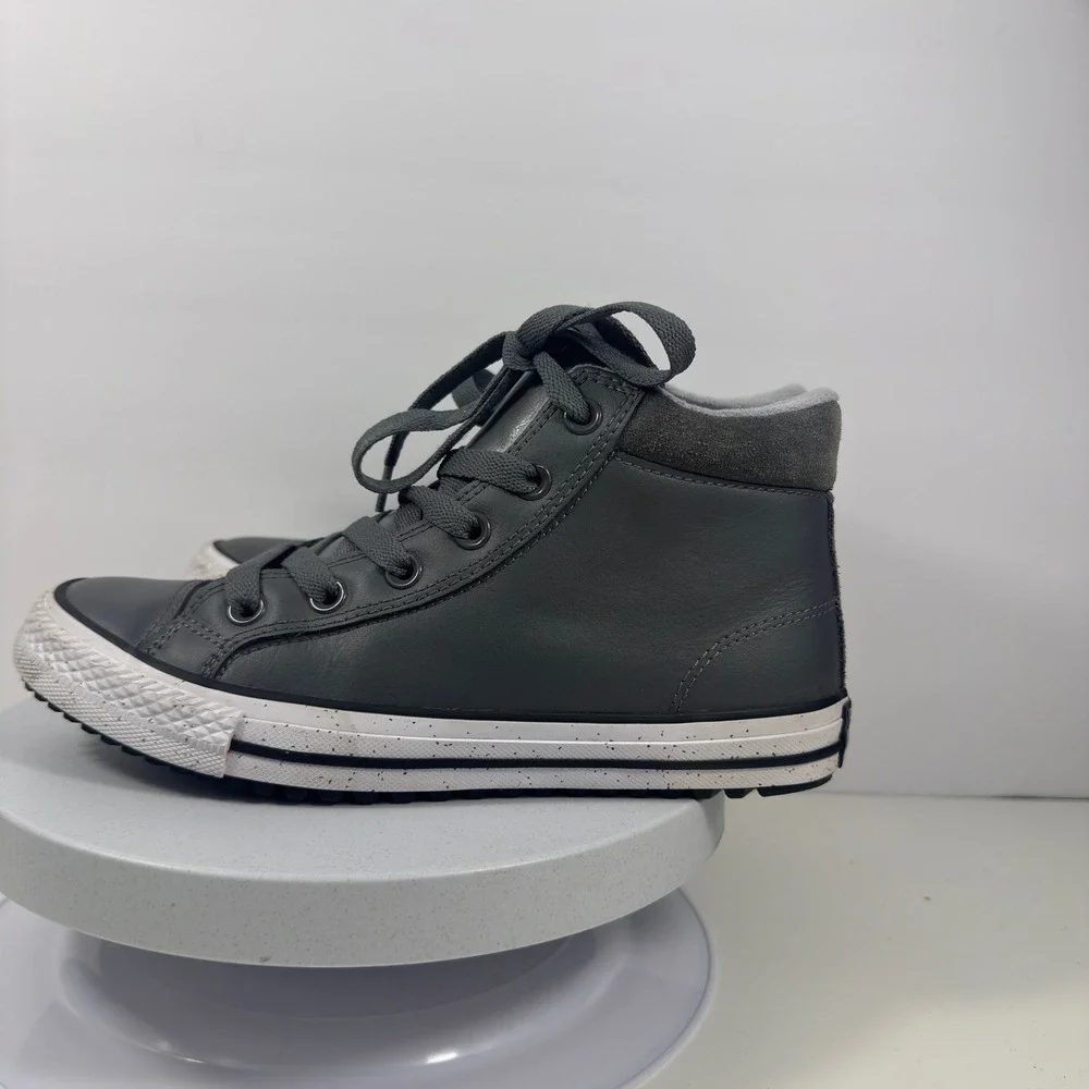 Converse All Star High Top Leather Sneaker‎ Gray Lace Up Kids Youth Size 5